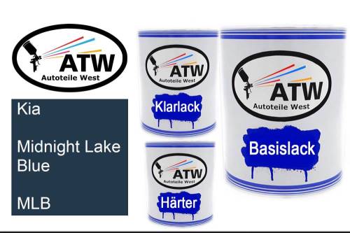 Kia, Midnight Lake Blue, MLB: 1L Lackdose + 1L Klarlack + 500ml Härter - Set, von ATW Autoteile West.